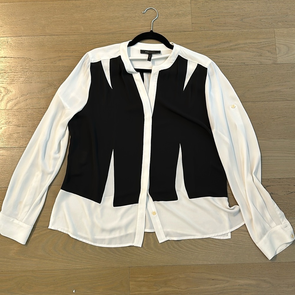 BCBG black and white blouse size L